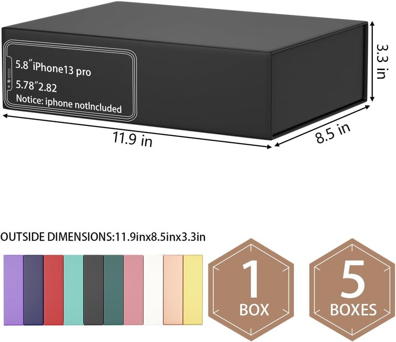 ROSTELACK Black Gift Box 11.9" x 8.5" x 3.3" with Magnetic Closure Lid Gifts Boxe for Presents,Bridesmaid Gift Boxes,Cute Box,Birthday Gifts Boxe,Luxury for Gift Packaging, Magnetic Gifts Boxes for Wrapping Gift - Image 2